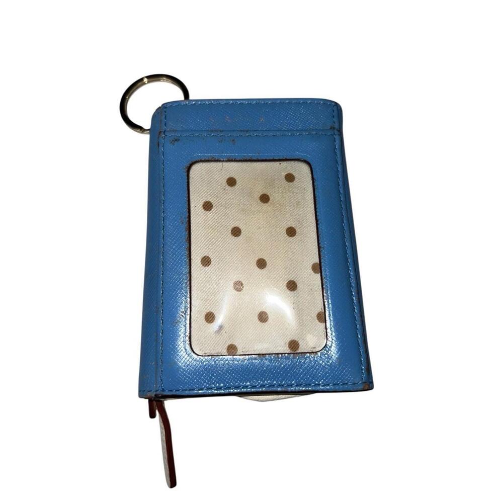 SOLD Kate Spade Blue Leather Keychain Wallet Polka Dot Interior Women's One Size - Picture 3 of 10
